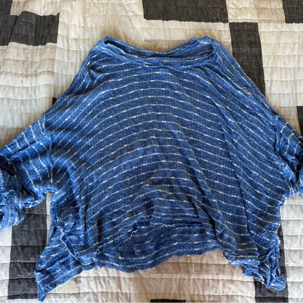 We The Free Blue and White Striped Short Sleeve Top